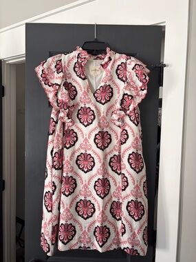 Umgee Pink and Black Floral Ruffle Mini Dress